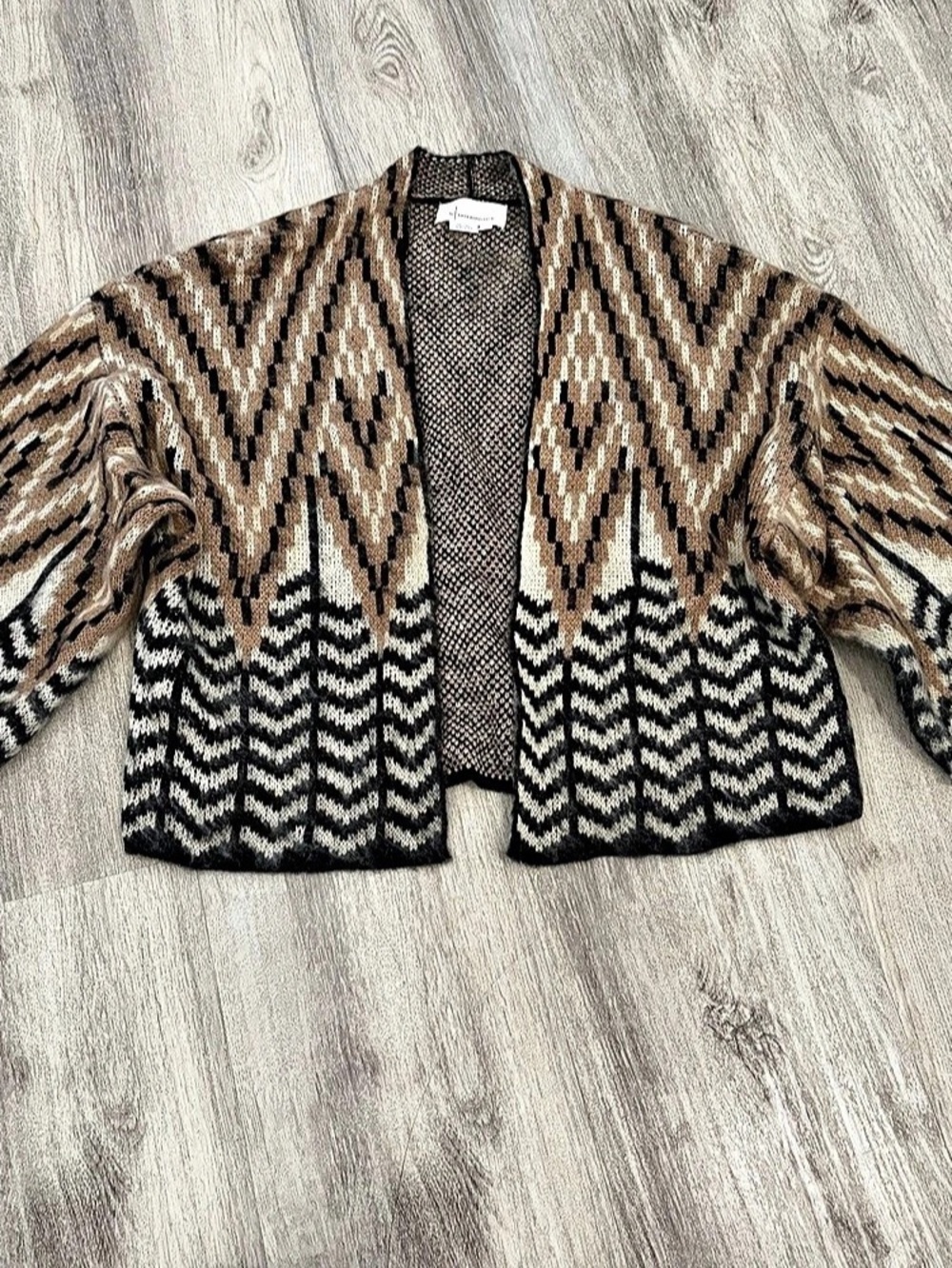 Anthropologie Chevron Cropped Kimono Cardigan Sweater Womens Brown Boho One Size